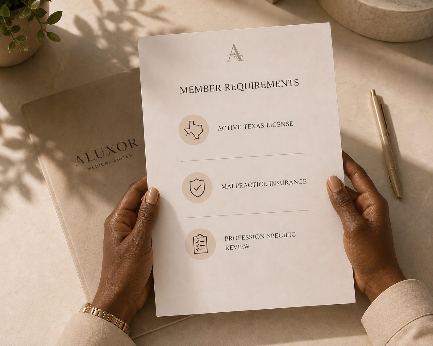 A member requirements document held in two hands